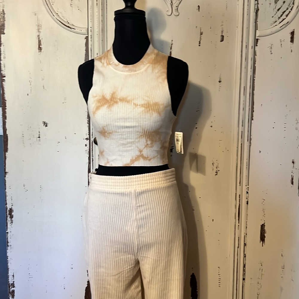 Cream Ribbed Cut Out Tank Top